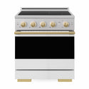 ZLINE Autograph Edition 30 in. 4.2 cu. ft. Marino Induction Range with 4 Element Cooktop and Electric Convection Oven in Stainless Steel with White Matte Door and Polished Gold Accents (MINRZ-WM-30-G)