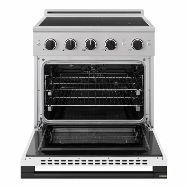 ZLINE Autograph Edition 30 in. 4.2 cu. ft. Marino Induction Range with 4 Element Cooktop and Electric Convection Oven in Stainless Steel with White Matte Door and Matte Black Accents (MINRZ-WM-30-MB)