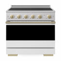ZLINE Autograph Edition 36 in. 5.2 cu. ft. Marino Induction Range with 5 Element Cooktop and Electric Convection Oven in Stainless Steel with White Matte Door and Champagne Bronze Accents (MINRZ-WM-36-CB)