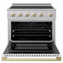 ZLINE Autograph Edition 36 in. 5.2 cu. ft. Marino Induction Range with 5 Element Cooktop and Electric Convection Oven in Stainless Steel with White Matte Door and Champagne Bronze Accents (MINRZ-WM-36-CB)