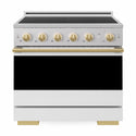 ZLINE Autograph Edition 36 in. 5.2 cu. ft. Marino Induction Range with 5 Element Cooktop and Electric Convection Oven in Stainless Steel with White Matte Door and Polished Gold Accents (MINRZ-WM-36-G)