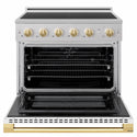 ZLINE Autograph Edition 36 in. 5.2 cu. ft. Marino Induction Range with 5 Element Cooktop and Electric Convection Oven in Stainless Steel with White Matte Door and Polished Gold Accents (MINRZ-WM-36-G)