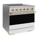 ZLINE Autograph Edition 36 in. 5.2 cu. ft. Marino Induction Range with 5 Element Cooktop and Electric Convection Oven in Stainless Steel with White Matte Door and Polished Gold Accents (MINRZ-WM-36-G)