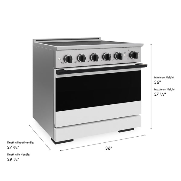 ZLINE Autograph Edition 36 in. 5.2 cu. ft. Marino Induction Range with 5 Element Cooktop and Electric Convection Oven in Stainless Steel with White Matte Door and Matte Black Accents (MINRZ-WM-36-MB)