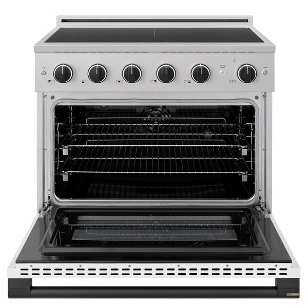 ZLINE Autograph Edition 36 in. 5.2 cu. ft. Marino Induction Range with 5 Element Cooktop and Electric Convection Oven in Stainless Steel with White Matte Door and Matte Black Accents (MINRZ-WM-36-MB)