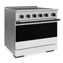ZLINE Autograph Edition 36 in. 5.2 cu. ft. Marino Induction Range with 5 Element Cooktop and Electric Convection Oven in Stainless Steel with White Matte Door and Matte Black Accents (MINRZ-WM-36-MB)