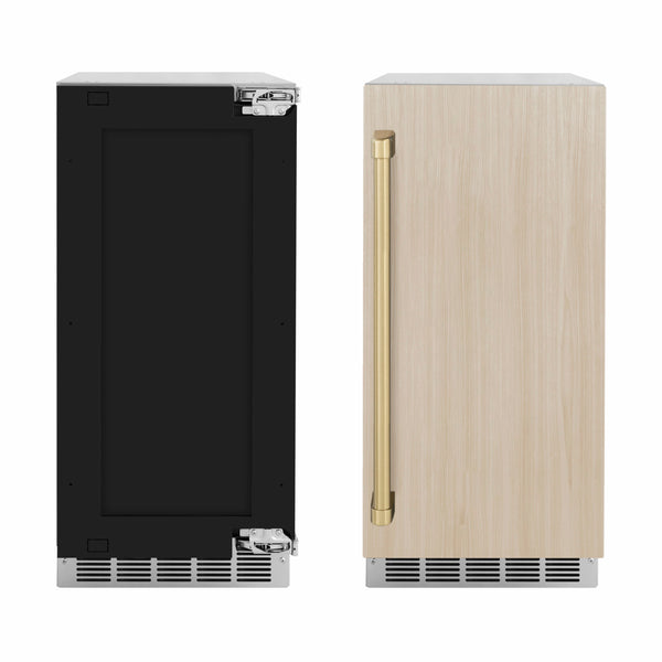ZLINE Autograph Edition 15 in. Touchstone Nugget Ice Maker with Drain Pump and Panel-Ready Door with Champagne Bronze Handle (INGDPZ-15-CB)