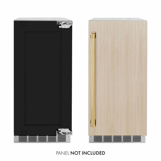 ZLINE Autograph Edition 15 in. Touchstone Nugget Ice Maker with Drain Pump and Panel-Ready Door with Polished Gold Handle (INGDPZ-15-G)