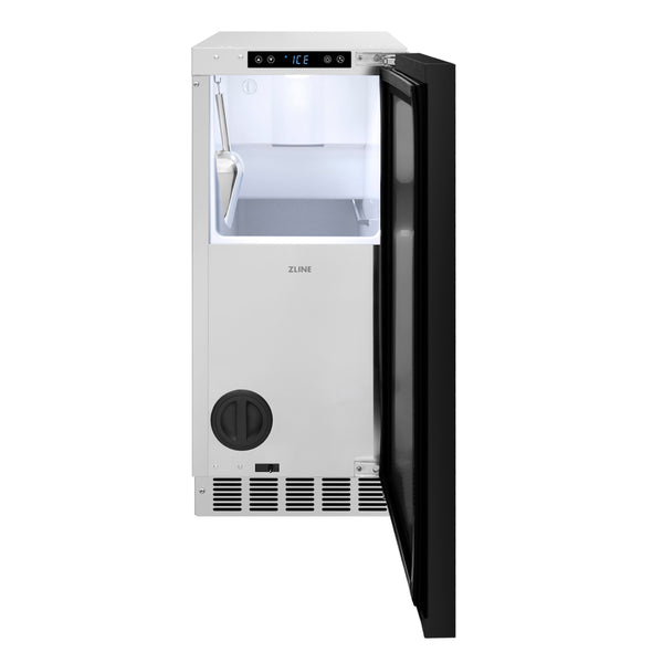 ZLINE Autograph Edition 15 in. Touchstone Nugget Ice Maker with Drain Pump and Panel-Ready Door with Matte Black Handle (INGDPZ-15-MB)