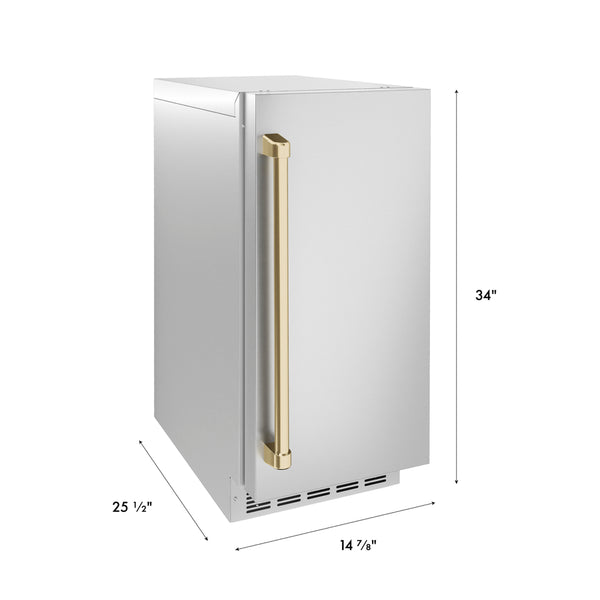 ZLINE Autograph Edition 15 in. Touchstone Nugget Ice Maker with Drain Pump and Solid Stainless Steel Door with Champagne Bronze Handle (INGDZ-ST-15-CB)