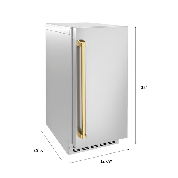 ZLINE Autograph Edition 15 in. Touchstone Nugget Ice Maker with Drain Pump and Solid Stainless Steel Door with Polished Gold Handle (INGDZ-ST-15-G)