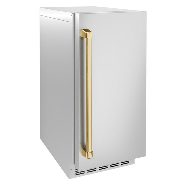 ZLINE Autograph Edition 15 in. Touchstone Nugget Ice Maker with Drain Pump and Solid Stainless Steel Door with Polished Gold Handle (INGDZ-ST-15-G)