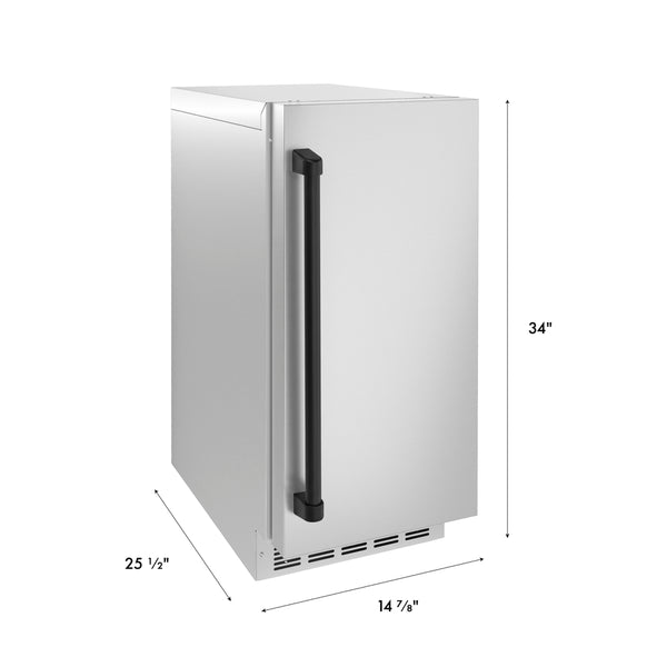 ZLINE Autograph Edition 15 in. Touchstone Nugget Ice Maker with Drain Pump and Solid Stainless Steel Door with Matte Black Handle (INGDZ-ST-15-MB)