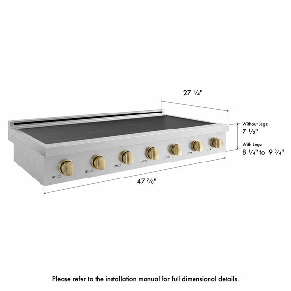 ZLINE Autograph Edition 48 in. Paramount Induction Rangetop with 7 Element Cooktop in Satin Stainless Steel and Champagne Bronze Accents (SINRTSZ-48-CB)