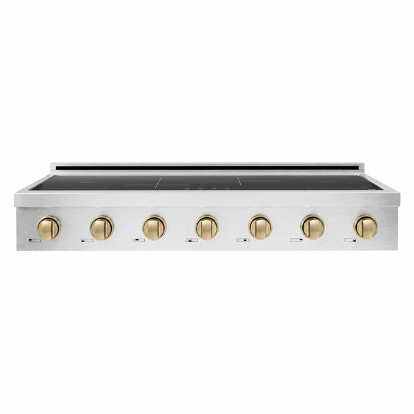 ZLINE Autograph Edition 48 in. Paramount Induction Rangetop with 7 Element Cooktop in Satin Stainless Steel and Champagne Bronze Accents (SINRTSZ-48-CB)