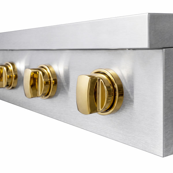 ZLINE Autograph Edition 48 in. Paramount Induction Rangetop with 7 Element Cooktop in Satin Stainless Steel and Polished Gold Accents (SINRTSZ-48-G)