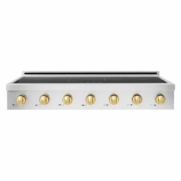 ZLINE Autograph Edition 48 in. Paramount Induction Rangetop with 7 Element Cooktop in Satin Stainless Steel and Polished Gold Accents (SINRTSZ-48-G)