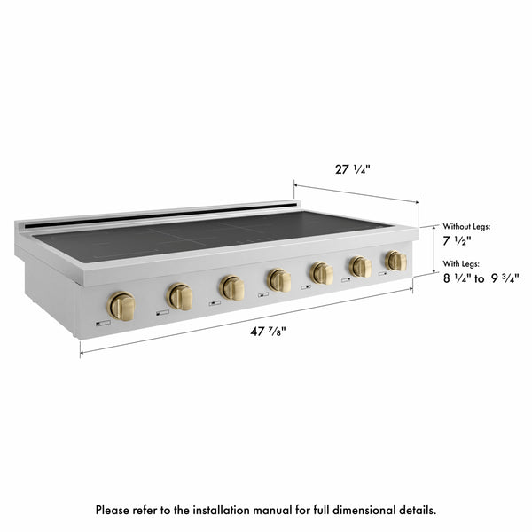 ZLINE Autograph Edition 48 in. Paramount Induction Rangetop with 7 Element Cooktop in Stainless Steel and Champagne Bronze Accents (SINRTZ-48-CB)