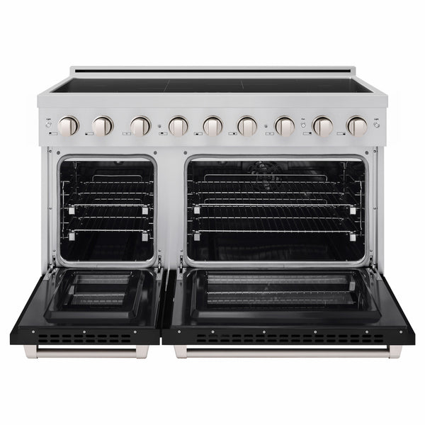 ZLINE 48 in. 6.7 cu. ft. Paramount Induction Range with 7 Element Cooktop and Dual Ovens in Satin Stainless Steel with Black Matte Doors (SINRS-BLM-48)