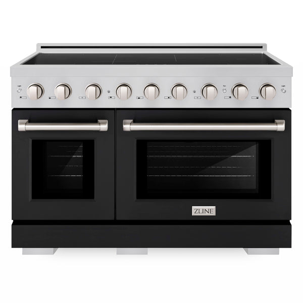 ZLINE 48 in. 6.7 cu. ft. Paramount Induction Range with 7 Element Cooktop and Dual Ovens in Stainless Steel with Black Matte Doors (SINR-BLM-48)