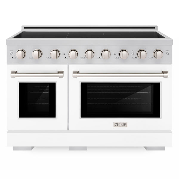 ZLINE 48 in. 6.7 cu. ft. Paramount Induction Range with 7 Element Cooktop and Dual Ovens in Stainless Steel with White Matte Doors (SINR-WM-48)