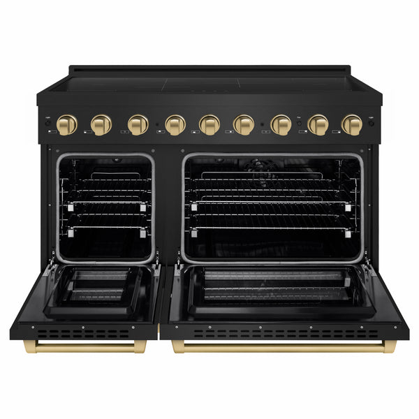 ZLINE Autograph Edition 48 in. 6.7 cu. ft. Paramount Induction Range with 7 Element Cooktop and Dual Ovens in Black Stainless Steel with Champagne Bronze Accents (SINRBZ-48-CB)
