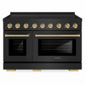 ZLINE Autograph Edition 48 in. 6.7 cu. ft. Paramount Induction Range with 7 Element Cooktop and Dual Ovens in Black Stainless Steel with Champagne Bronze Accents (SINRBZ-48-CB)
