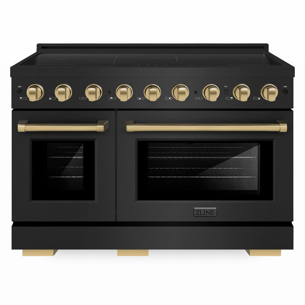 ZLINE Autograph Edition 48 in. 6.7 cu. ft. Paramount Induction Range with 7 Element Cooktop and Dual Ovens in Black Stainless Steel with Champagne Bronze Accents (SINRBZ-48-CB)