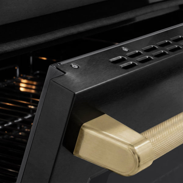 ZLINE Autograph Edition 48 in. 6.7 cu. ft. Paramount Induction Range with 7 Element Cooktop and Dual Ovens in Black Stainless Steel with Champagne Bronze Helix Handles and Knob Accents (SINRBZ-48-KCB)