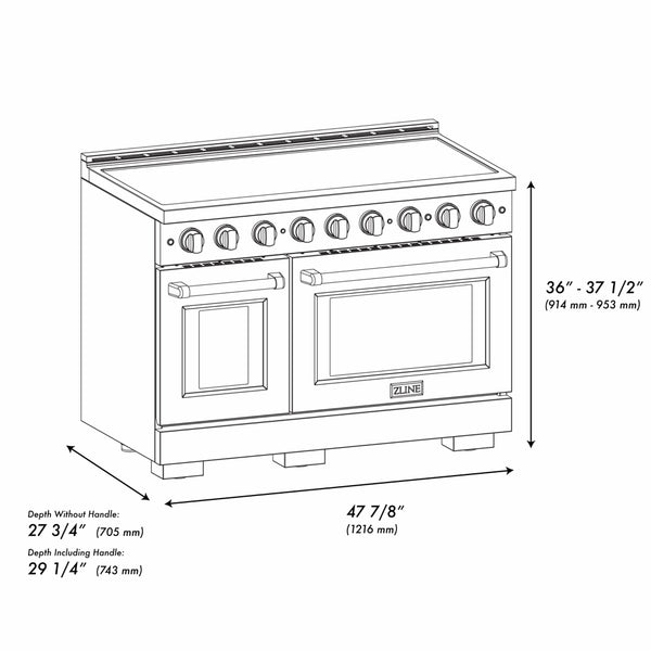 ZLINE Autograph Edition 48 in. 6.7 cu. ft. Paramount Induction Range with 7 Element Cooktop and Dual Ovens in Black Stainless Steel with Champagne Bronze Helix Handles and Knob Accents (SINRBZ-48-KCB)