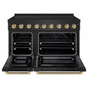 ZLINE Autograph Edition 48 in. 6.7 cu. ft. Paramount Induction Range with 7 Element Cooktop and Dual Ovens in Black Stainless Steel with Champagne Bronze Helix Handles and Knob Accents (SINRBZ-48-KCB)