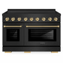 ZLINE Autograph Edition 48 in. 6.7 cu. ft. Paramount Induction Range with 7 Element Cooktop and Dual Ovens in Black Stainless Steel with Champagne Bronze Helix Handles and Knob Accents (SINRBZ-48-KCB)