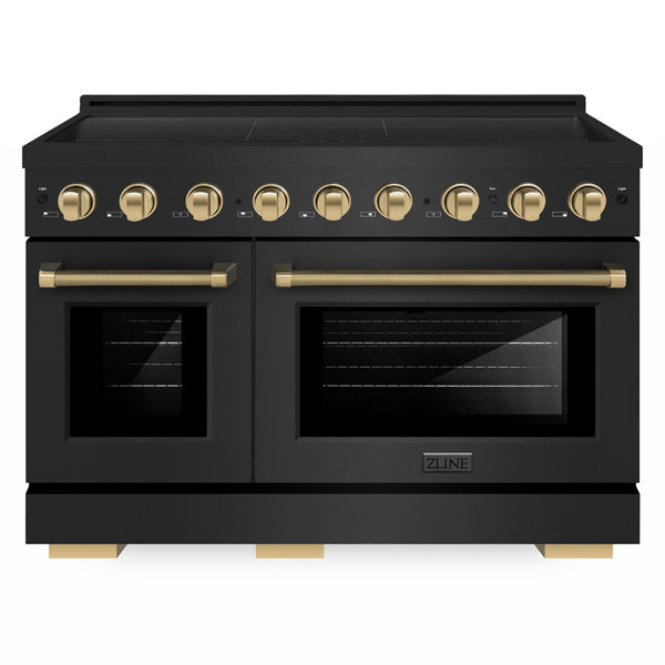 ZLINE Autograph Edition 48 in. 6.7 cu. ft. Paramount Induction Range with 7 Element Cooktop and Dual Ovens in Black Stainless Steel with Champagne Bronze Helix Handles and Knob Accents (SINRBZ-48-KCB)