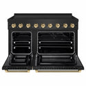 ZLINE Autograph Edition 48 in. 6.7 cu. ft. Paramount Induction Range with 7 Element Cooktop and Dual Ovens in Black Stainless Steel with Polished Gold Helix Handles and Knob Accents (SINRBZ-48-KG)