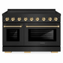 ZLINE Autograph Edition 48 in. 6.7 cu. ft. Paramount Induction Range with 7 Element Cooktop and Dual Ovens in Black Stainless Steel with Polished Gold Helix Handles and Knob Accents (SINRBZ-48-KG)