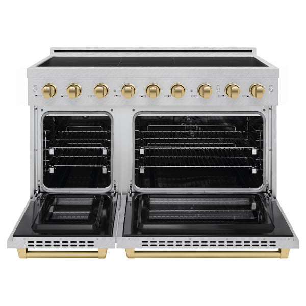 ZLINE Autograph Edition 48 in. 6.7 cu. ft. Paramount Induction Range with 7 Element Cooktop and Dual Ovens in Satin Stainless Steel with Champagne Bronze Accents (SINRSZ-48-CB)