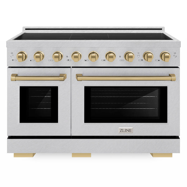 ZLINE Autograph Edition 48 in. 6.7 cu. ft. Paramount Induction Range with 7 Element Cooktop and Dual Ovens in Satin Stainless Steel with Champagne Bronze Accents (SINRSZ-48-CB)