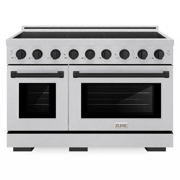 ZLINE Autograph Edition 48 in. 6.7 cu. ft. Paramount Induction Range with 7 Element Cooktop and Dual Ovens in Satin Stainless Steel with Matte Black Accents (SINRSZ-48-MB)
