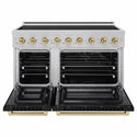 ZLINE Autograph Edition 48 in. 6.7 cu. ft. Paramount Induction Range with 7 Element Cooktop and Dual Ovens in Satin Stainless Steel with Black Matte Doors and Champagne Bronze Accents (SINRSZ-BLM48-CB)