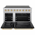 ZLINE Autograph Edition 48 in. 6.7 cu. ft. Paramount Induction Range with 7 Element Cooktop and Dual Ovens in Satin Stainless Steel with Black Matte Doors and Polished Gold Accents (SINRSZ-BLM48-G)