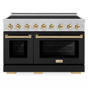 ZLINE Autograph Edition 48 in. 6.7 cu. ft. Paramount Induction Range with 7 Element Cooktop and Dual Ovens in Satin Stainless Steel with Black Matte Doors and Polished Gold Accents (SINRSZ-BLM48-G)
