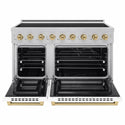 ZLINE Autograph Edition 48 in. 6.7 cu. ft. Paramount Induction Range with 7 Element Cooktop and Dual Ovens in Satin Stainless Steel with White Matte Doors and Champagne Bronze Accents (SINRSZ-WM-48-CB)