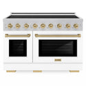 ZLINE Autograph Edition 48 in. 6.7 cu. ft. Paramount Induction Range with 7 Element Cooktop and Dual Ovens in Satin Stainless Steel with White Matte Doors and Champagne Bronze Accents (SINRSZ-WM-48-CB)