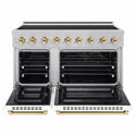 ZLINE Autograph Edition 48 in. 6.7 cu. ft. Paramount Induction Range with 7 Element Cooktop and Dual Ovens in Satin Stainless Steel with White Matte Doors and Polished Gold Accents (SINRSZ-WM-48-G)