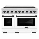 ZLINE Autograph Edition 48 in. 6.7 cu. ft. Paramount Induction Range with 7 Element Cooktop and Dual Ovens in Satin Stainless Steel with White Matte Doors and Matte Black Accents (SINRSZ-WM-48-MB)