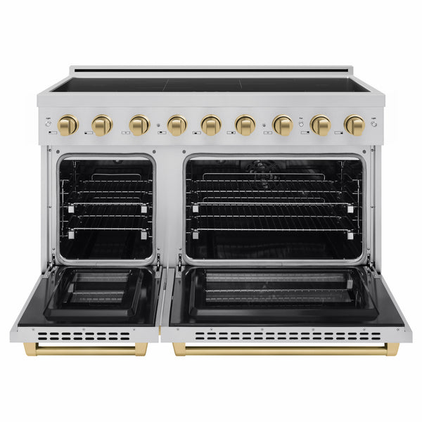 ZLINE Autograph Edition 48 in. 6.7 cu. ft. Paramount Induction Range with 7 Element Cooktop and Dual Ovens in Stainless Steel with Champagne Bronze Accents (SINRZ-48-CB)