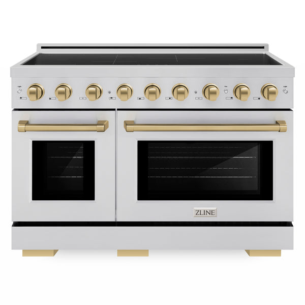 ZLINE Autograph Edition 48 in. 6.7 cu. ft. Paramount Induction Range with 7 Element Cooktop and Dual Ovens in Stainless Steel with Champagne Bronze Accents (SINRZ-48-CB)
