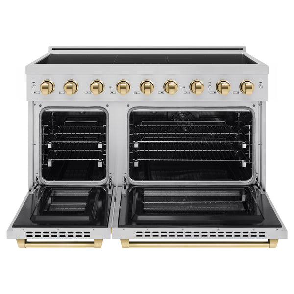 ZLINE Autograph Edition 48 in. 6.7 cu. ft. Paramount Induction Range with 7 Element Cooktop and Dual Ovens in Stainless Steel with Polished Gold Accents (SINRZ-48-G)