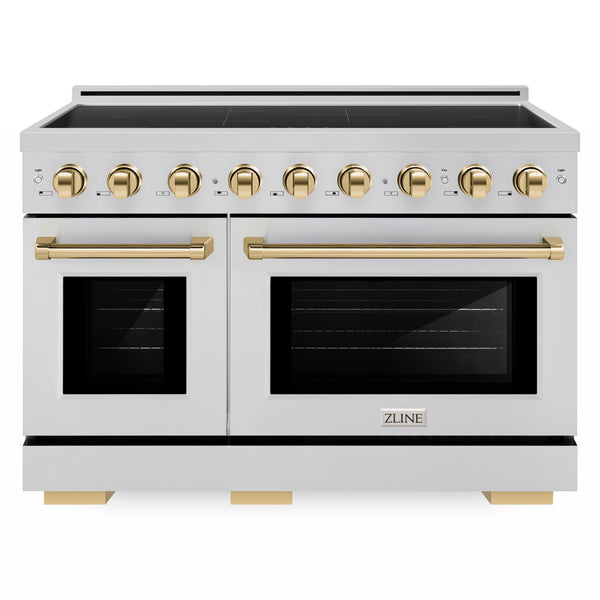 ZLINE Autograph Edition 48 in. 6.7 cu. ft. Paramount Induction Range with 7 Element Cooktop and Dual Ovens in Stainless Steel with Polished Gold Accents (SINRZ-48-G)