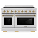 ZLINE Autograph Edition 48 in. 6.7 cu. ft. Paramount Induction Range with 7 Element Cooktop and Dual Ovens in Stainless Steel with Champagne Bronze Helix Handles and Knob Accents (SINRZ-48-KCB)